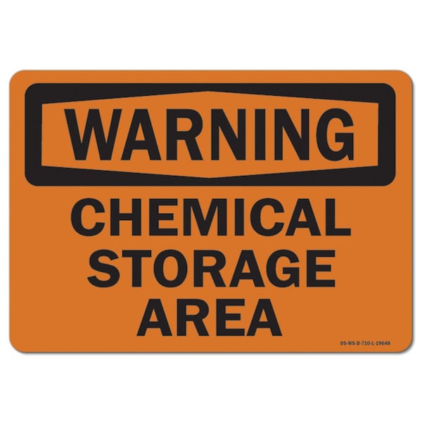 Safety Sign, OSHA Warning, 7" Height, Aluminum, Chemical Storage Area, Landscape
